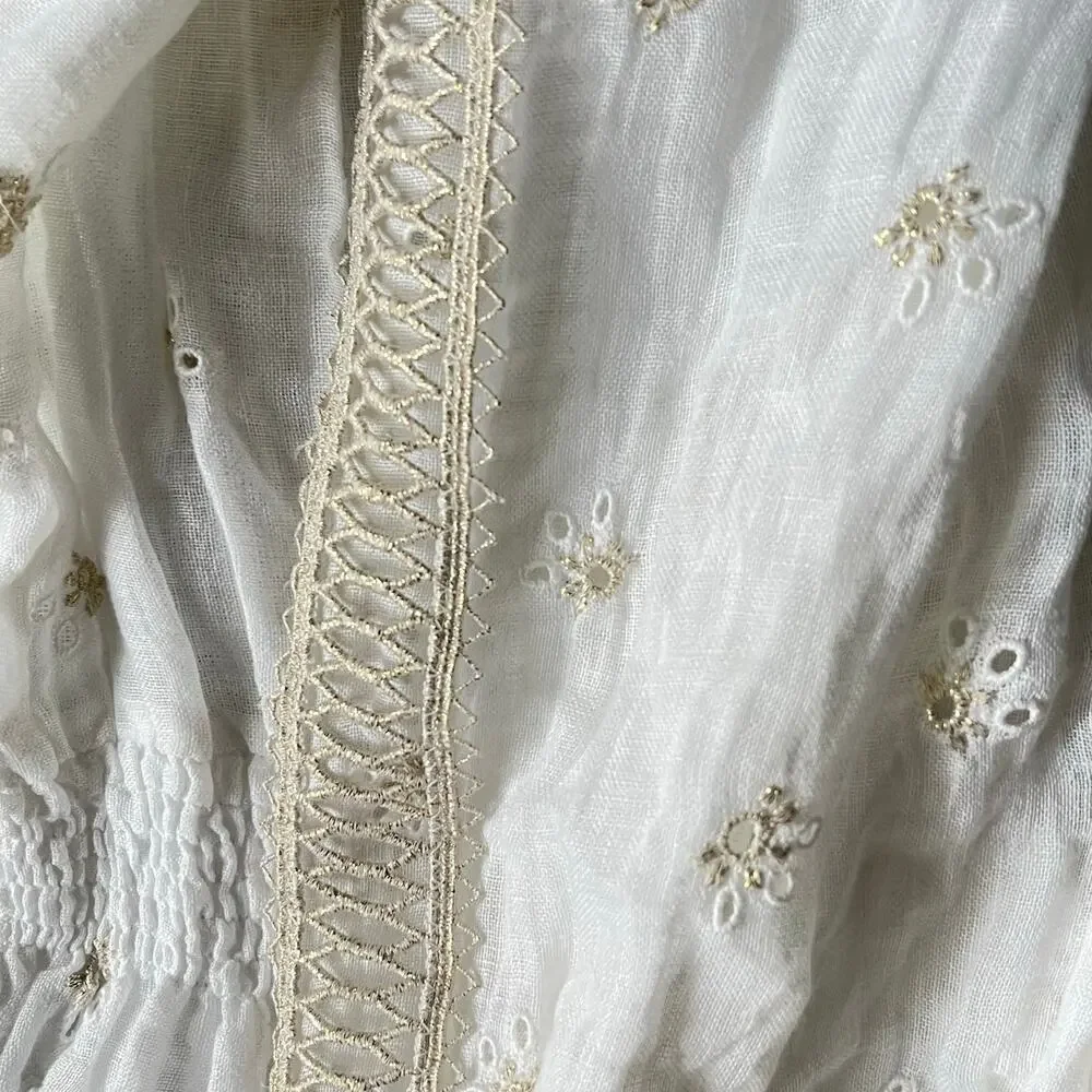 Temptation Positano Irlanda White Smocked‎ Eyelet 100% Linen Mini Dress - Picture 10 of 12